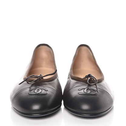 Chanel Lambskin Cap Toe CC Ballerina Flats 38.5 Marron Black 2 of 9