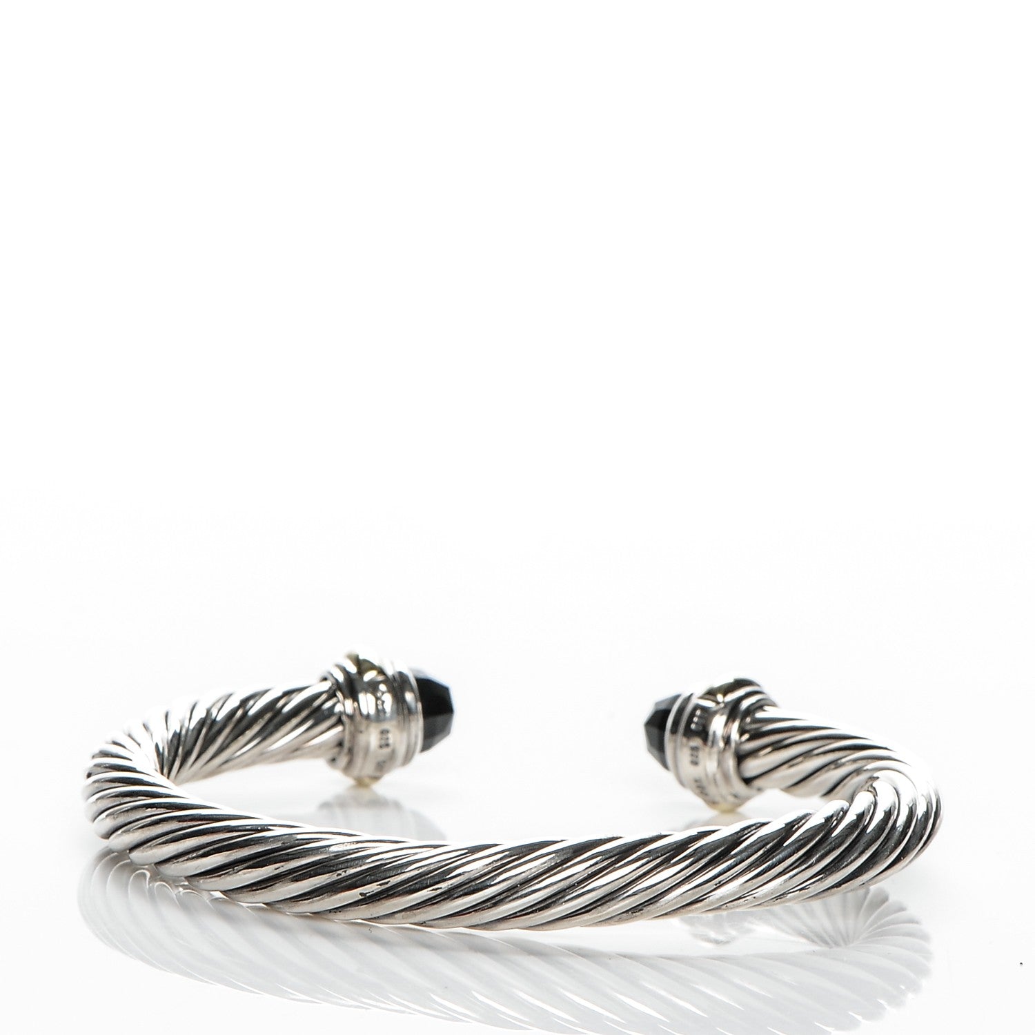 David Yurman Sterling Silver 14K Yellow Gold Black Onyx 7mm Cable Classics Bracelet 3 of 5