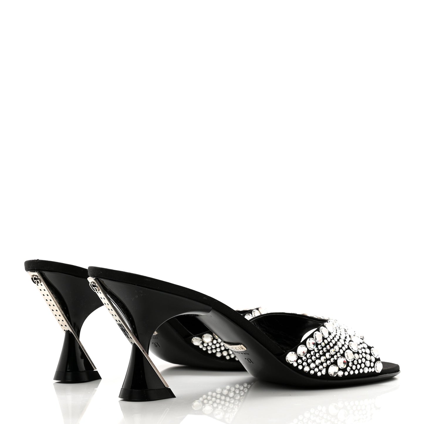 Satin Crystal 65mm Slide Sandals 37 Black