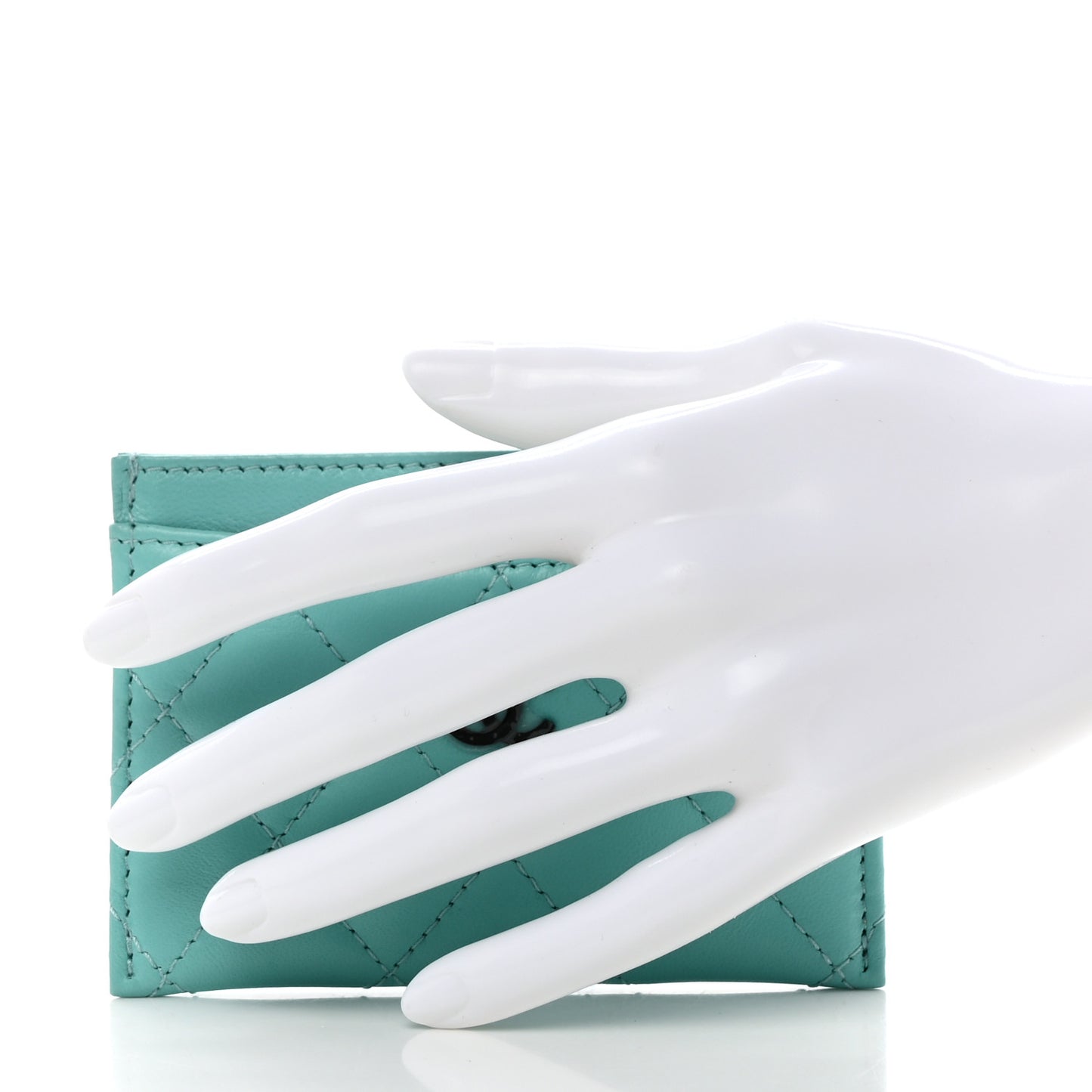 Lambskin Quilted Card Holder Turquoise