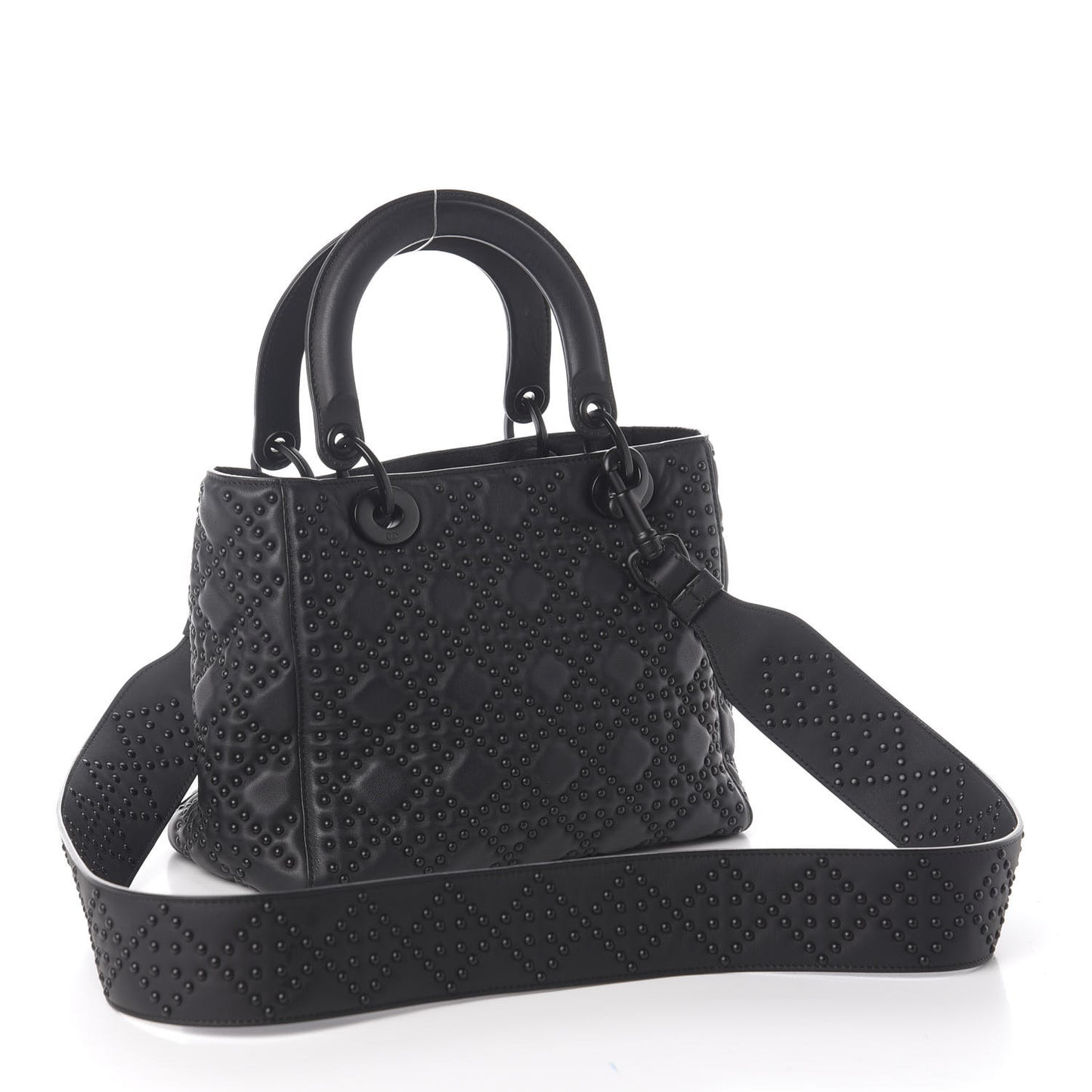 UItra Matte Calfskin Cannage Studded Medium Supple Lady Dior Black