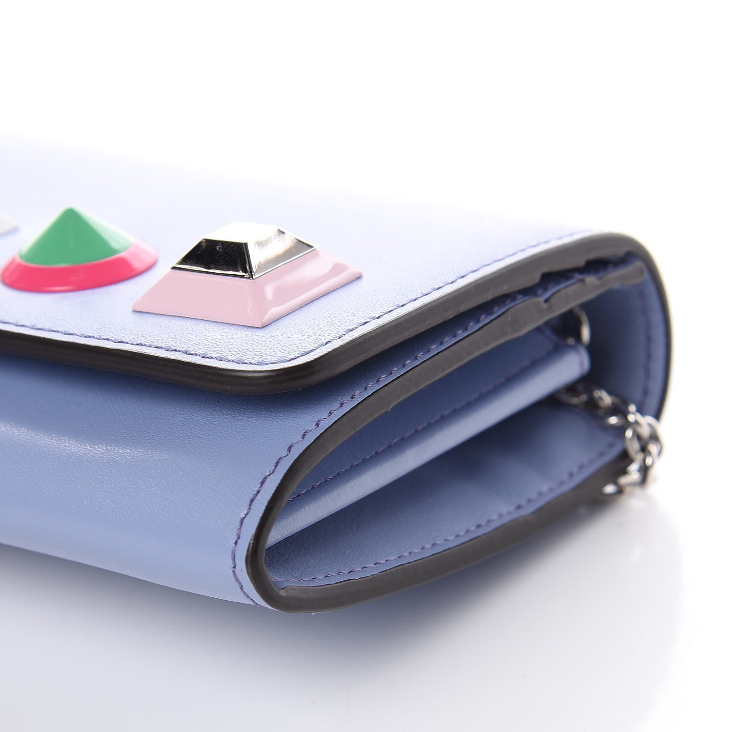 Fendi Vitello Liberty Studded Continental Wallet On Chain Azzurro Sky Multicolor 8 of 9