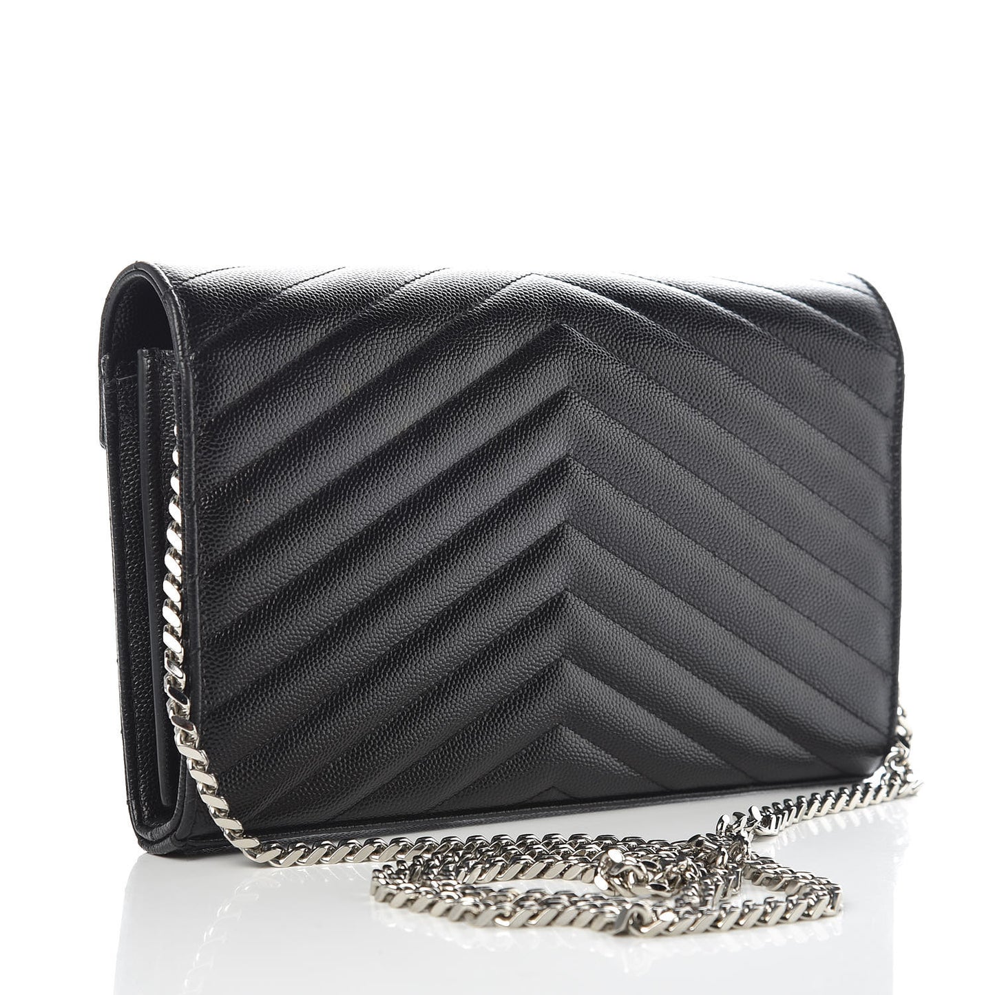 Grain De Poudre Matelasse Chevron Monogram Chain Wallet Black