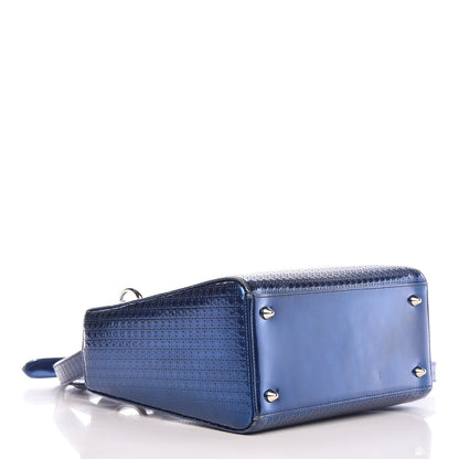 Christian Dior Metallic Patent Micro-Cannage Medium Lady Dior Blue 4 of 17