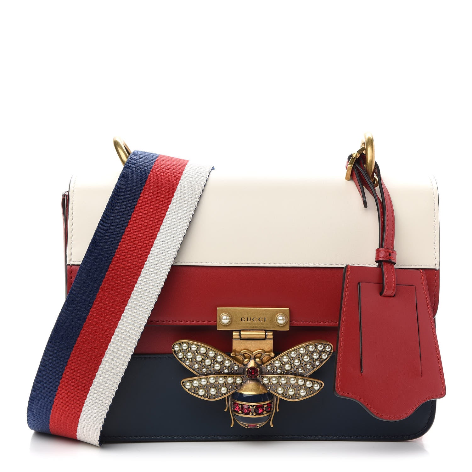 Gucci Calfskin Sylvie Web Queen Margaret Shoulder Bag Blue Agata Hibiscus Red Mystic White 1 of 9