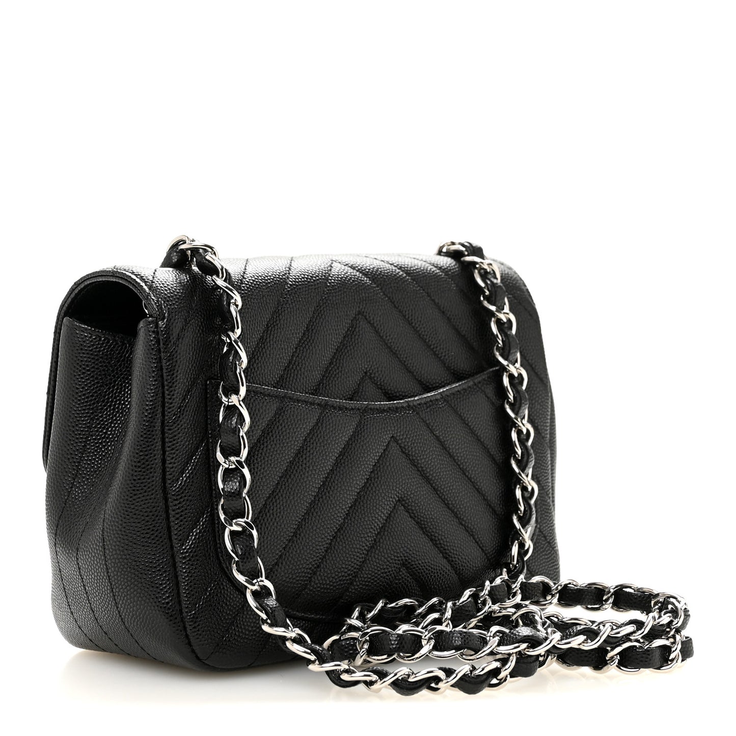 Caviar Chevron Quilted Mini Square Flap Black
