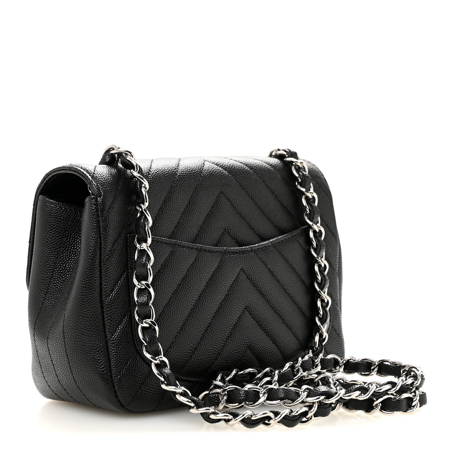 Chanel Caviar Chevron Quilted Mini Square Flap Black 3 of 11