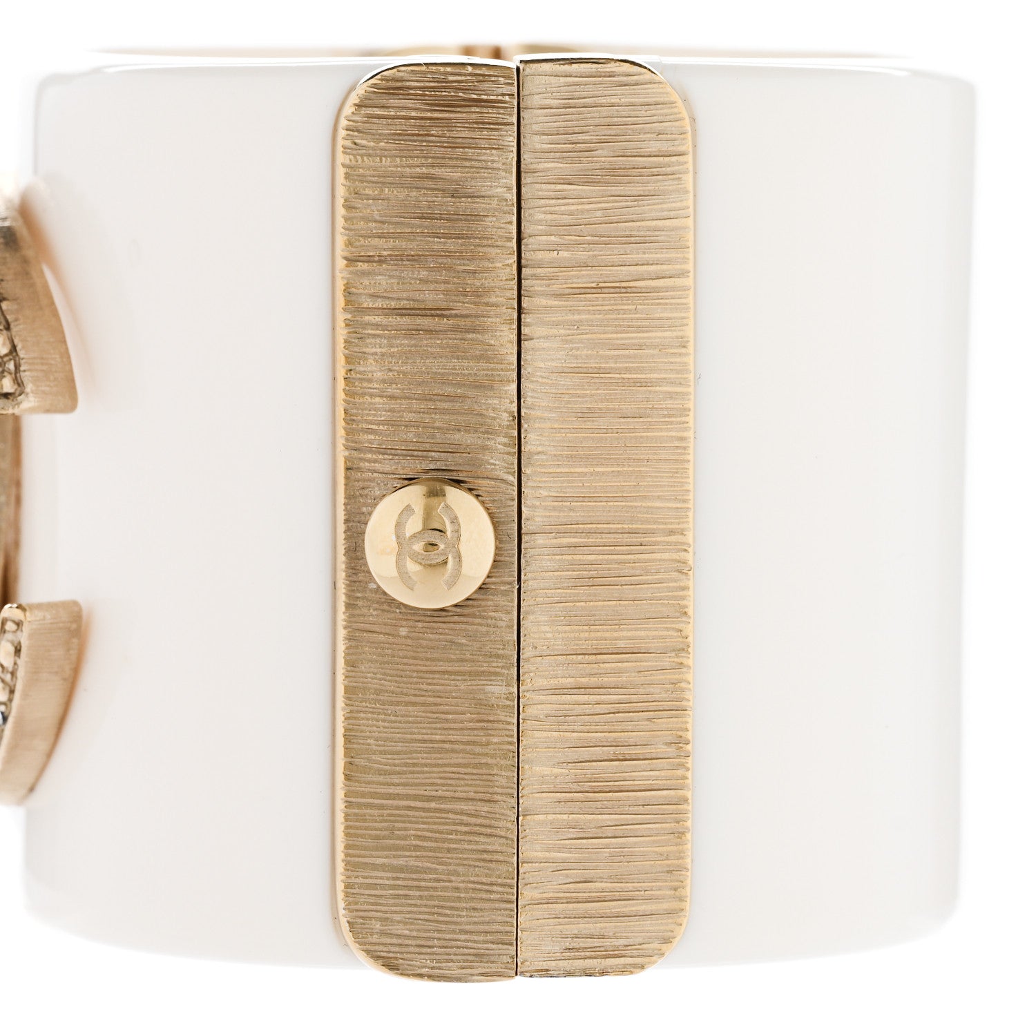 Chanel Resin Baguette Crystal Dubai CC Cuff Bracelet White Gold 4 of 5