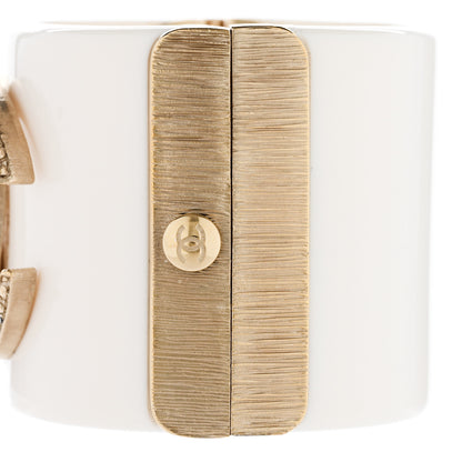 Chanel Resin Baguette Crystal Dubai CC Cuff Bracelet White Gold 4 of 5