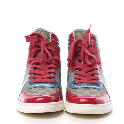 Gucci GG Supreme Monogram Patent Womens High Top Sneakers 40 Beige Pink Fuchsia Cyan 2 of 8