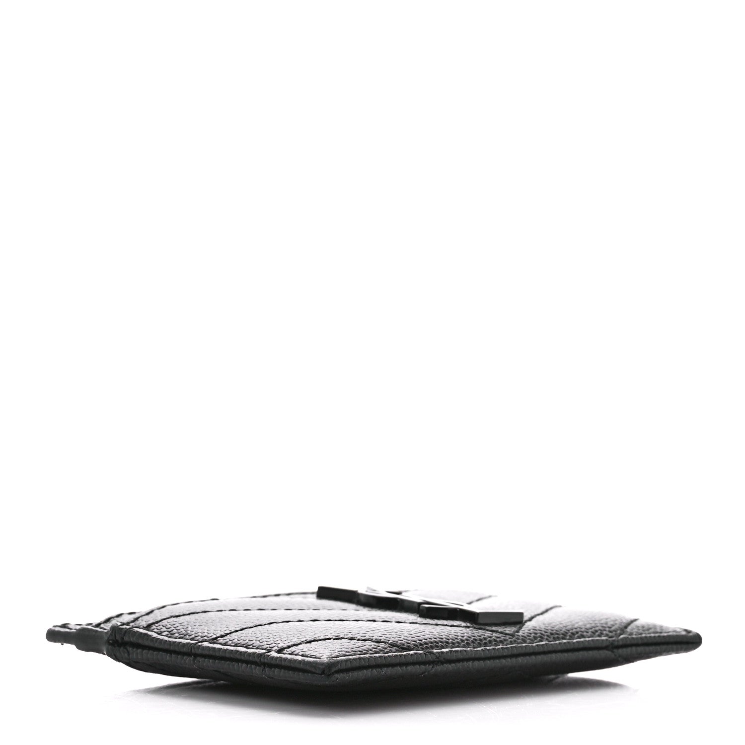 Saint Laurent Grain De Poudre Matelasse Chevron Monochrome Monogram Credit Card Case Black 4 of 10