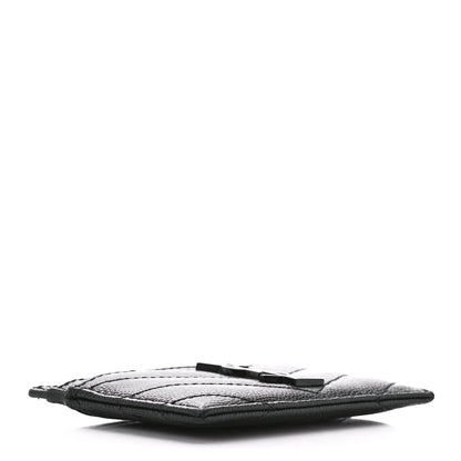 Saint Laurent Grain De Poudre Matelasse Chevron Monochrome Monogram Credit Card Case Black 4 of 10