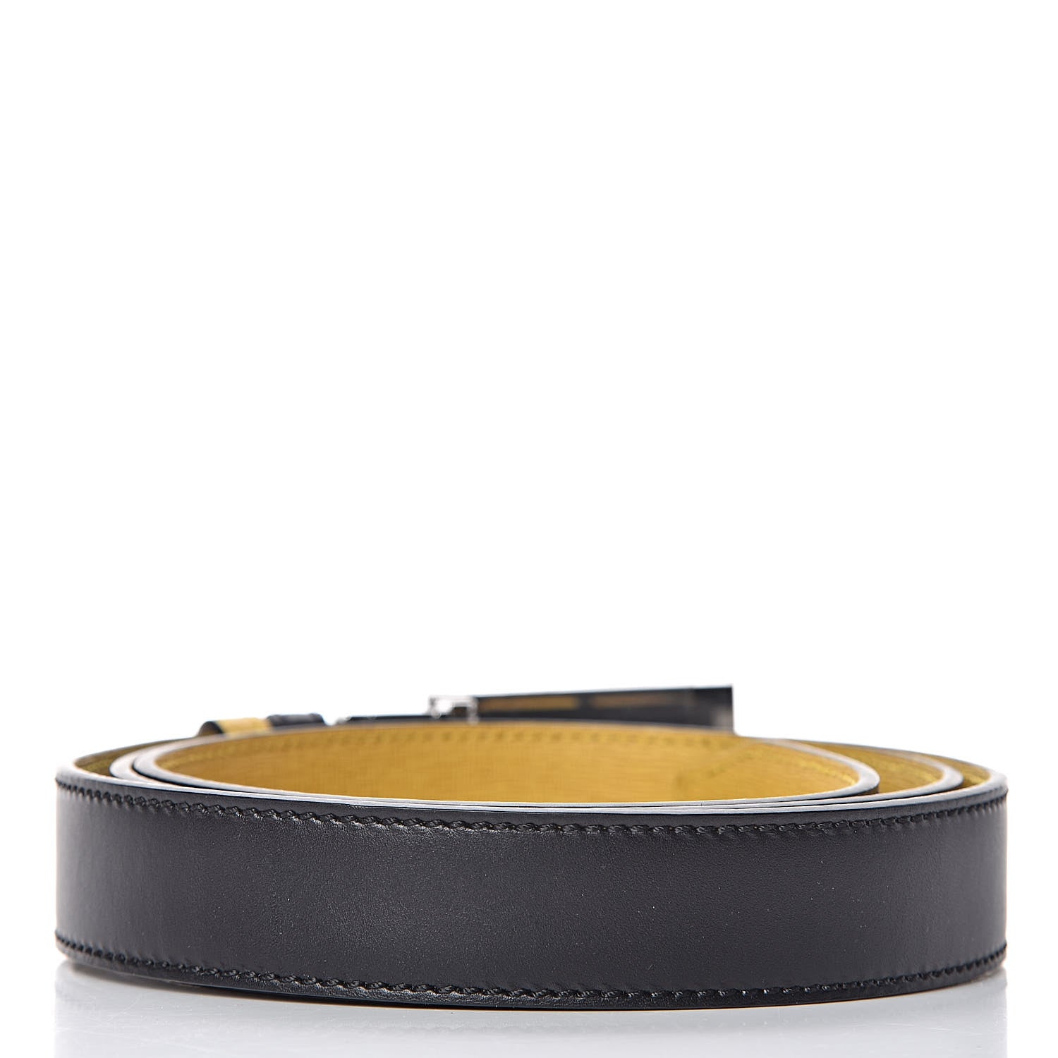 Fendi Vitello Havana Elite Monster Eyes Buckle Reversible Belt Yellow Black 4 of 9