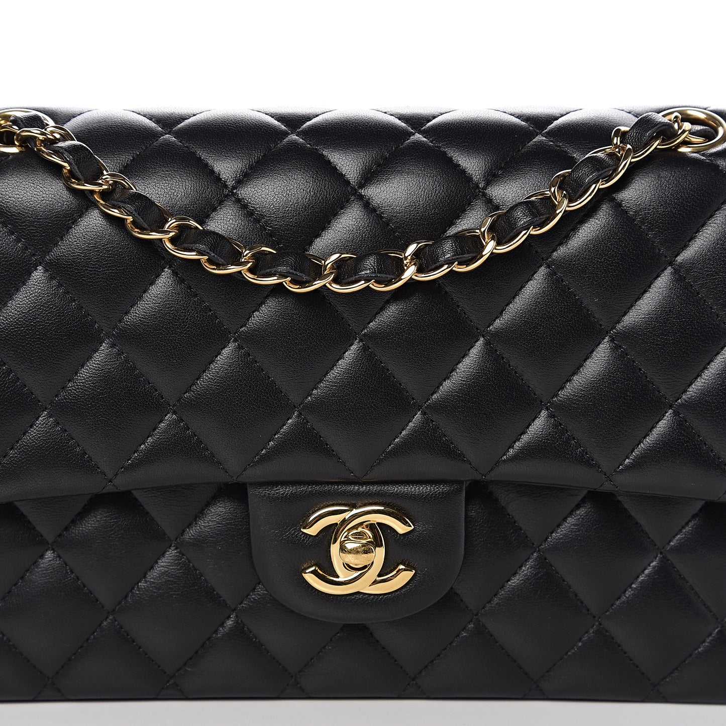 Lambskin Quilted Medium Double Flap Black