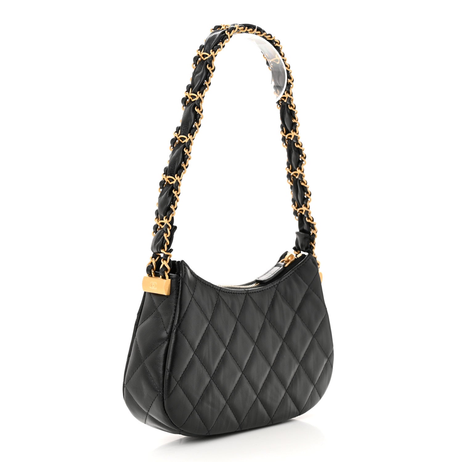 Chanel Crumpled Calfskin Quilted Braided CC Small Hobo Black 3 of 11