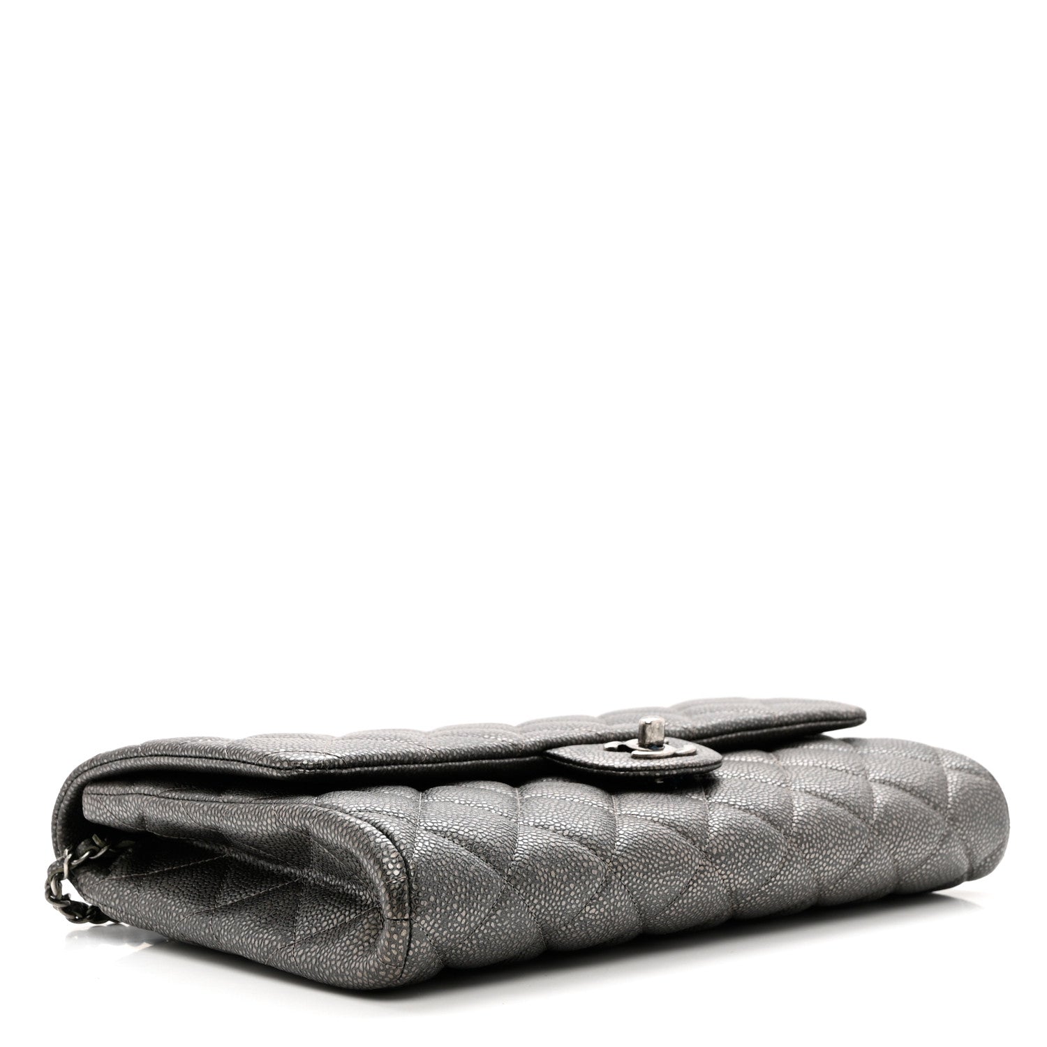 Chanel Metallic Caviar Quilted Clutch With Chain Flap Dark Silver 5 of 8