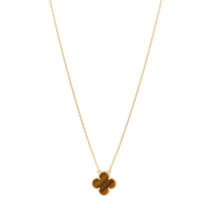 Van Cleef & Arpels 18K Yellow Gold Tiger Eye Vintage Alhambra Pendant Necklace 1 of 5