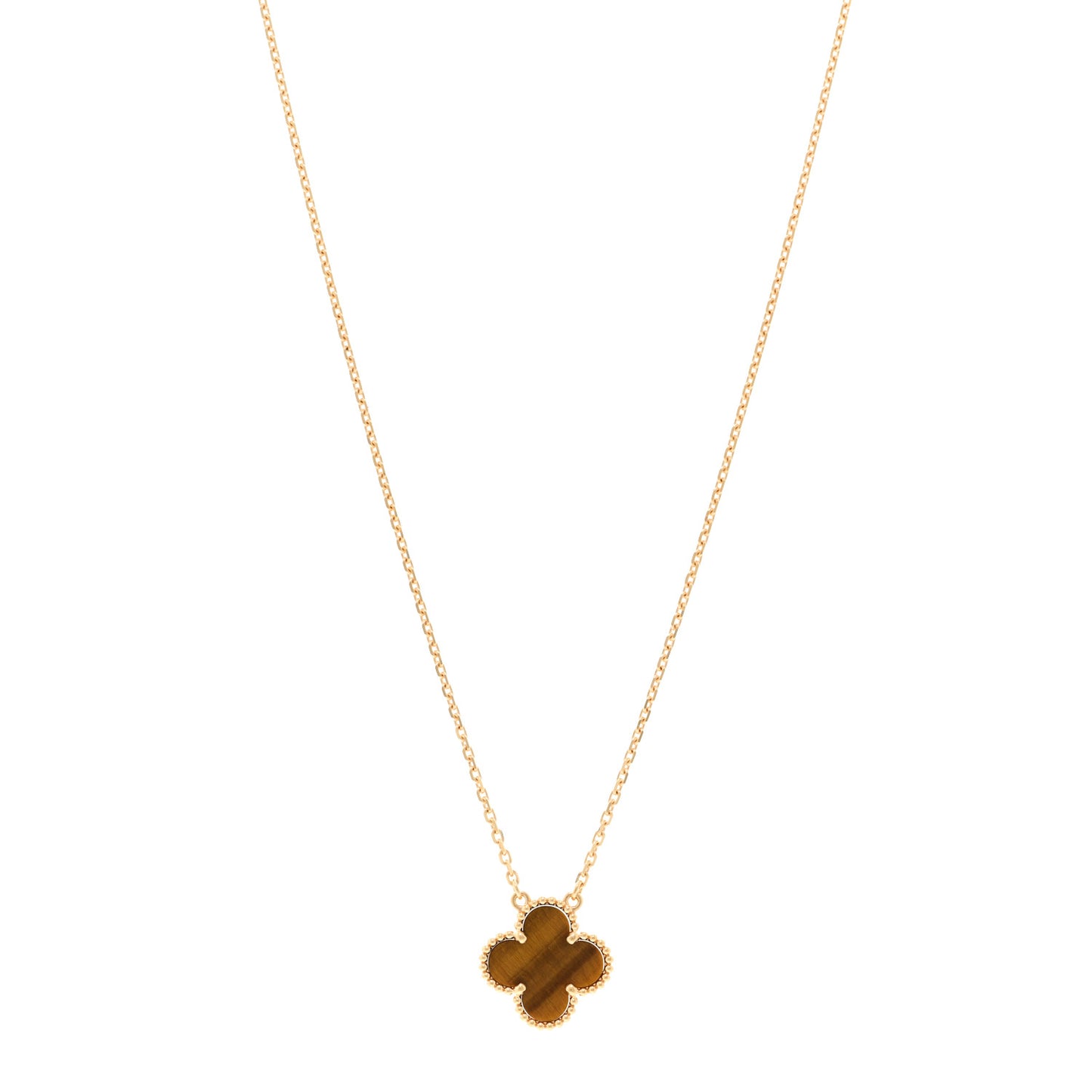 18K Yellow Gold Tiger Eye Vintage Alhambra Pendant Necklace
