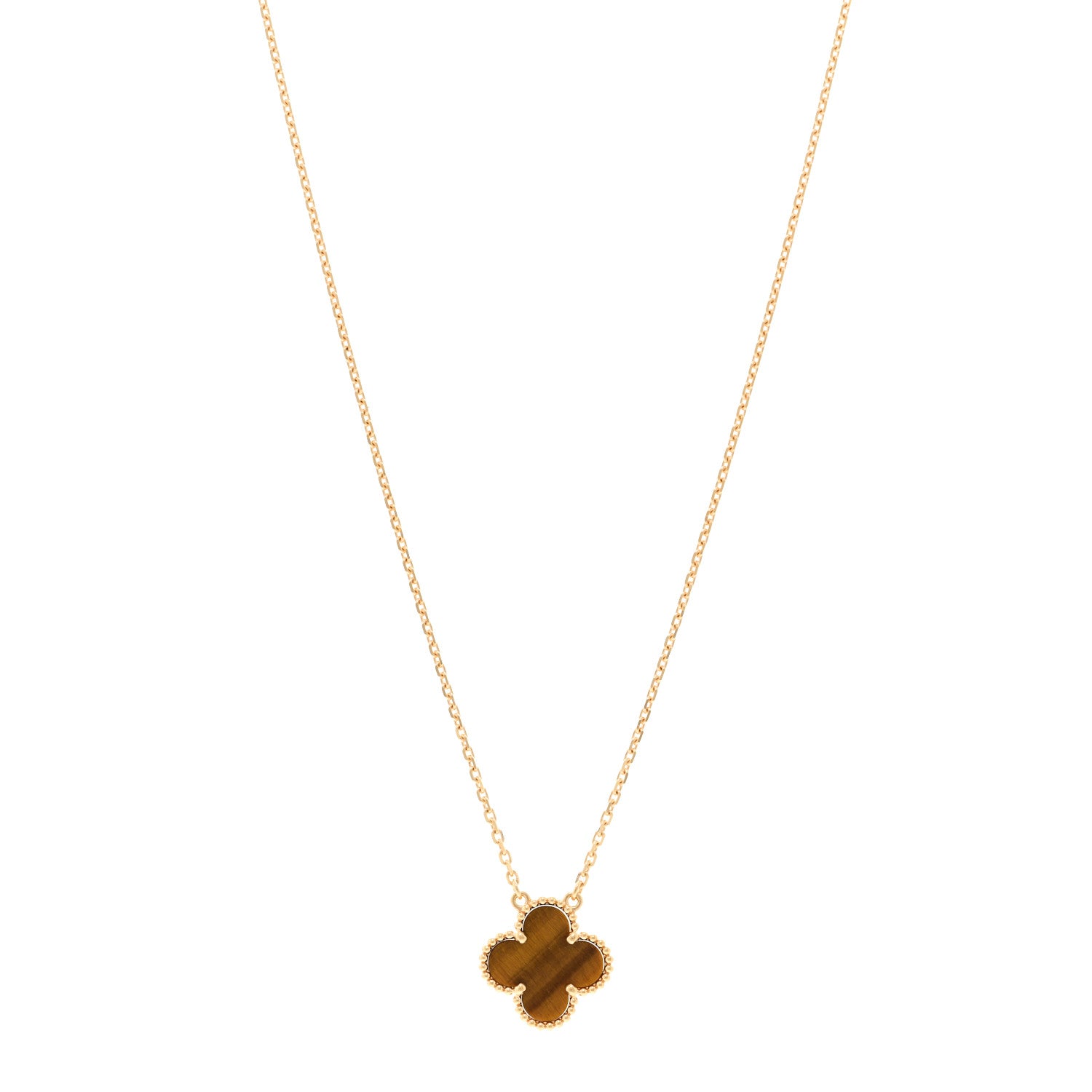 Van Cleef & Arpels 18K Yellow Gold Tiger Eye Vintage Alhambra Pendant Necklace 1 of 4