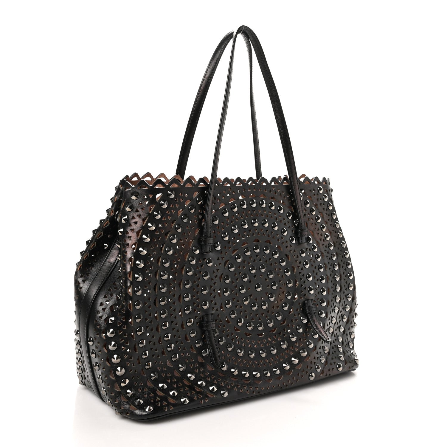 Alaia Calfskin Laser Cut Studded Mina 32 Tote Tote Black 4 of 12