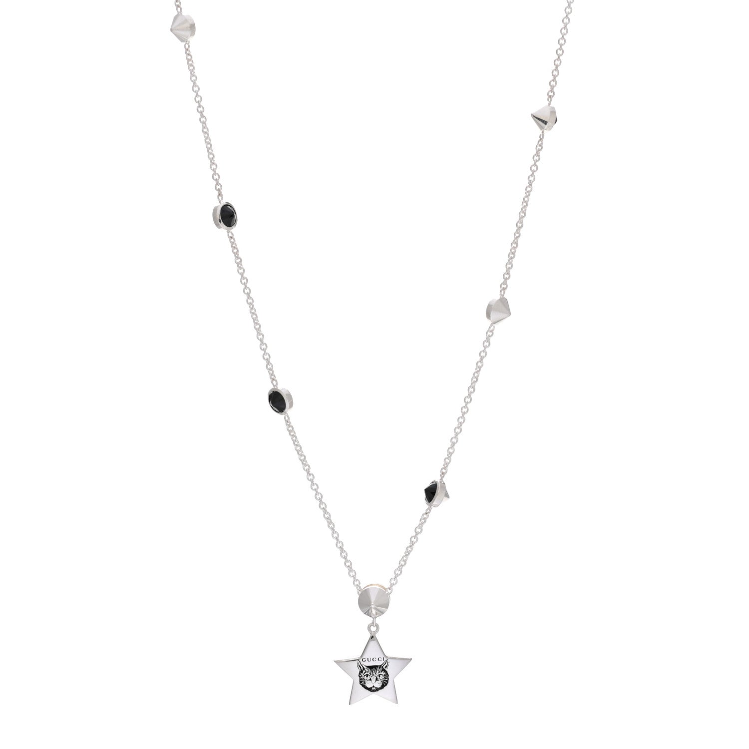 Gucci Sterling Silver Black Spinel Blind For Love Star Pendant Necklace 1 of 6