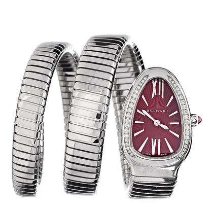 Bulgari Stainless Steel Diamond Bezel 35mm Serpenti Tubogas Double Spiral Quartz Watch Red 1 of 7