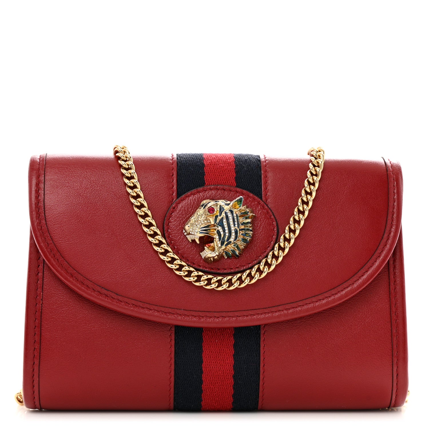 Gucci Textured Calfskin Web Mini Rajah Slim Flap Shoulder Bag Romantic Cherry 1 of 11