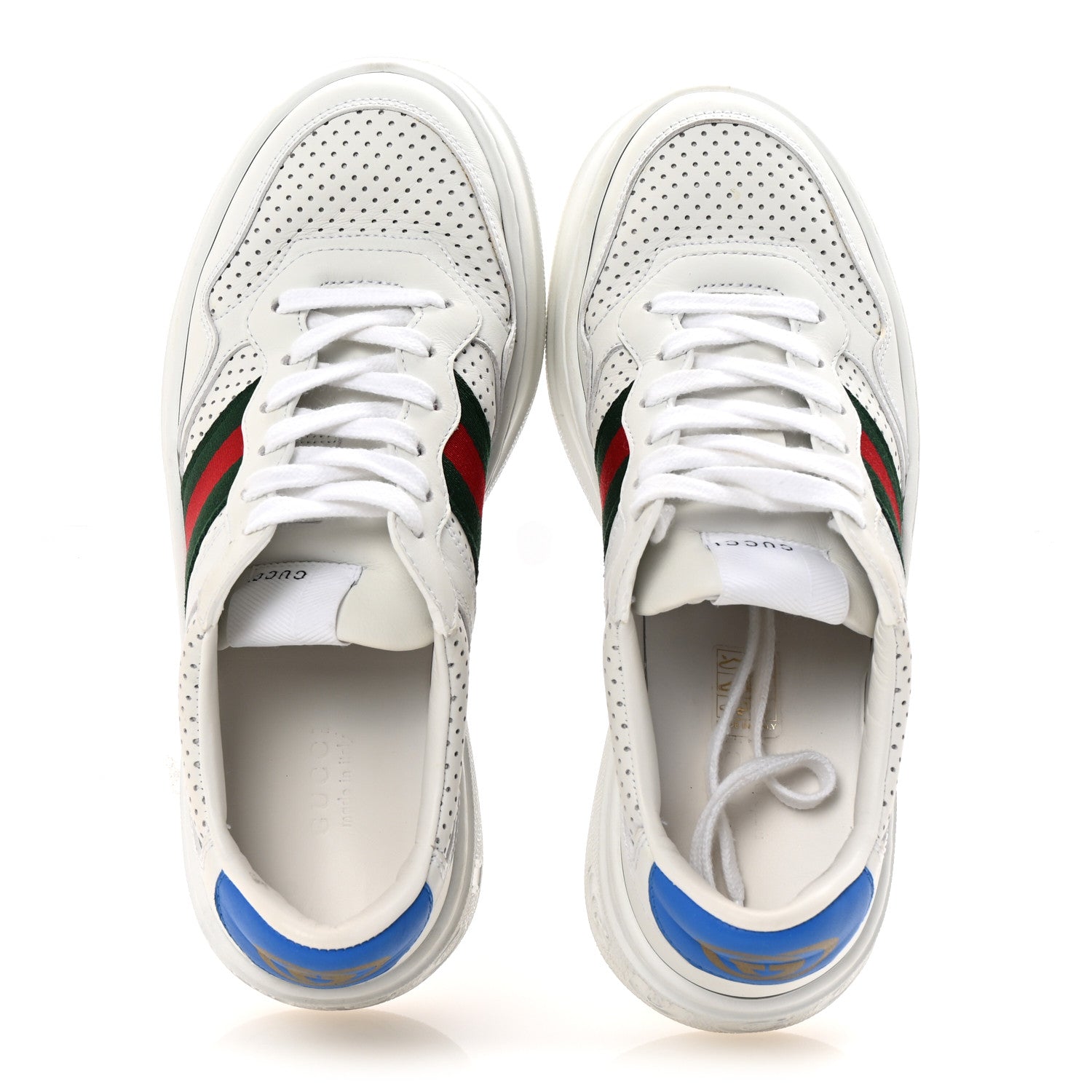 Gucci Calfskin Web Perforated Womens Platform 55mm Sneakers 38.5 White Bright Splash 2 of 9