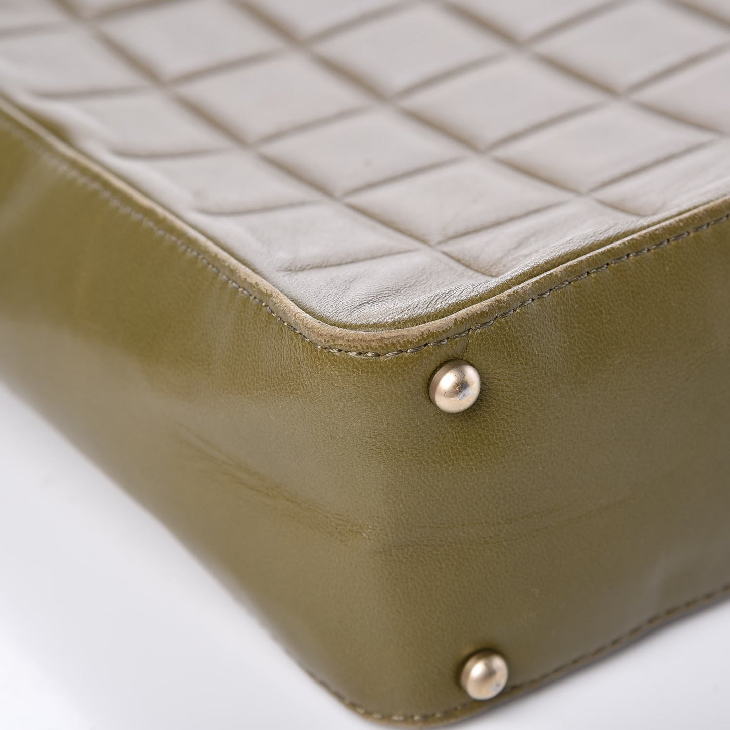 Lambskin Chocolate Bar Quilted Small Shoulder Bag Khaki