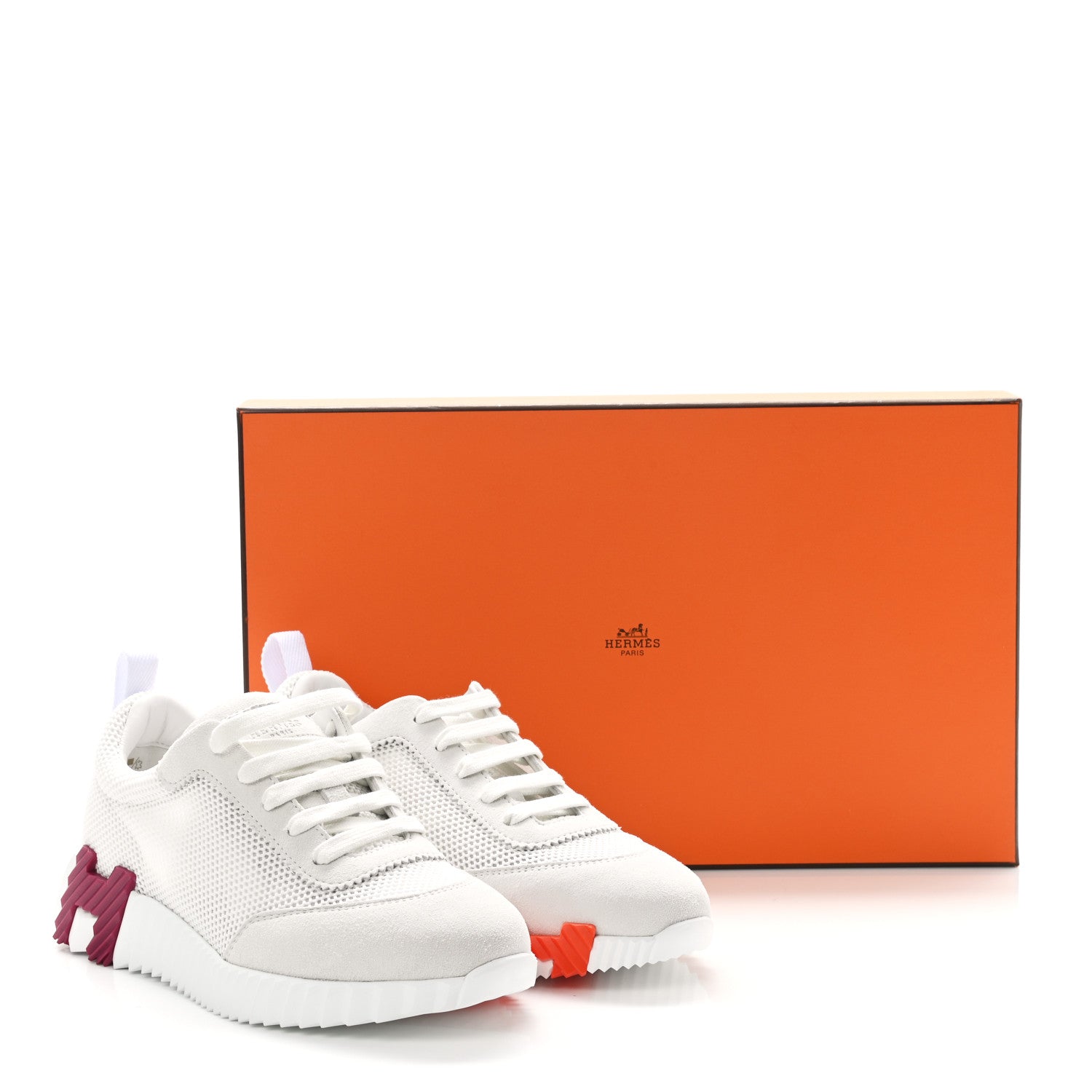 Hermes Air Mesh Suede Goatskin Bouncing Sneakers 36.5 White Orange Pink 9 of 9