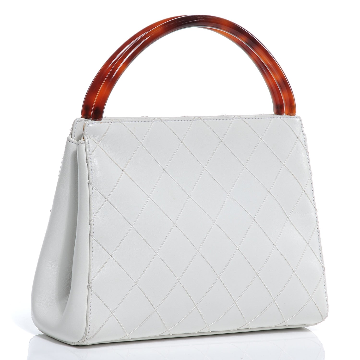 Chanel Lambskin Tortoise Handle Tote White 3 of 9