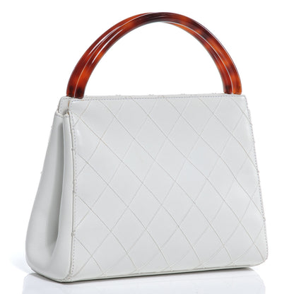 Chanel Lambskin Tortoise Handle Tote White 3 of 9