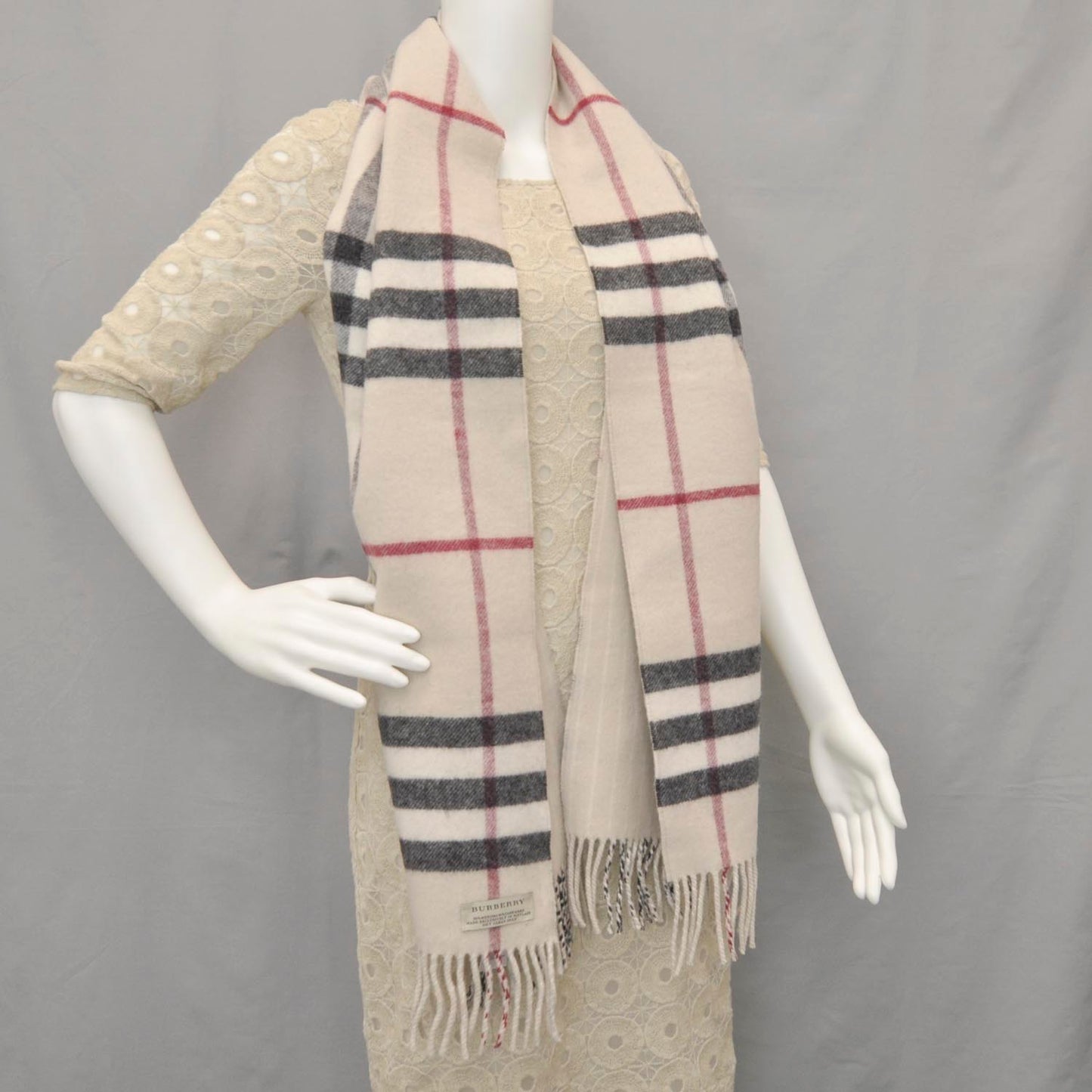 Cashmere Wool Check Fringe Scarf