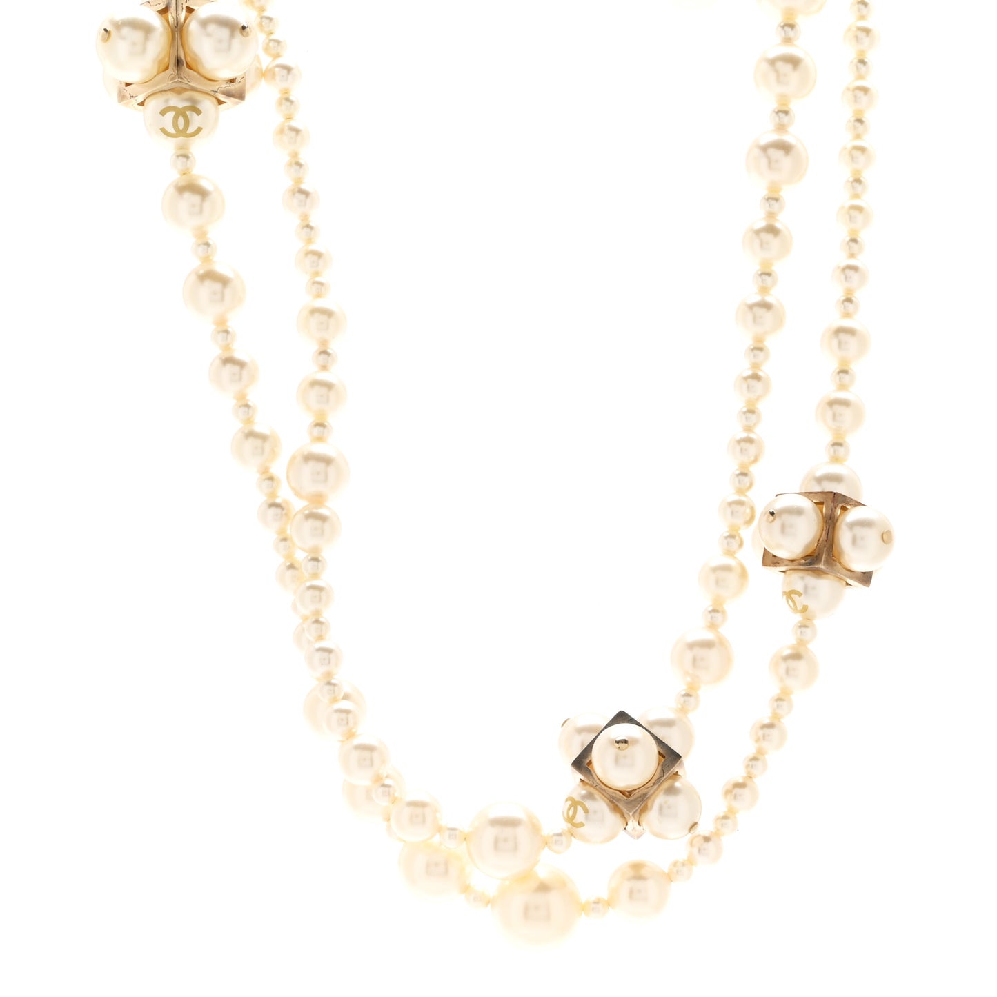 Pearl Cluster CC Necklace Gold