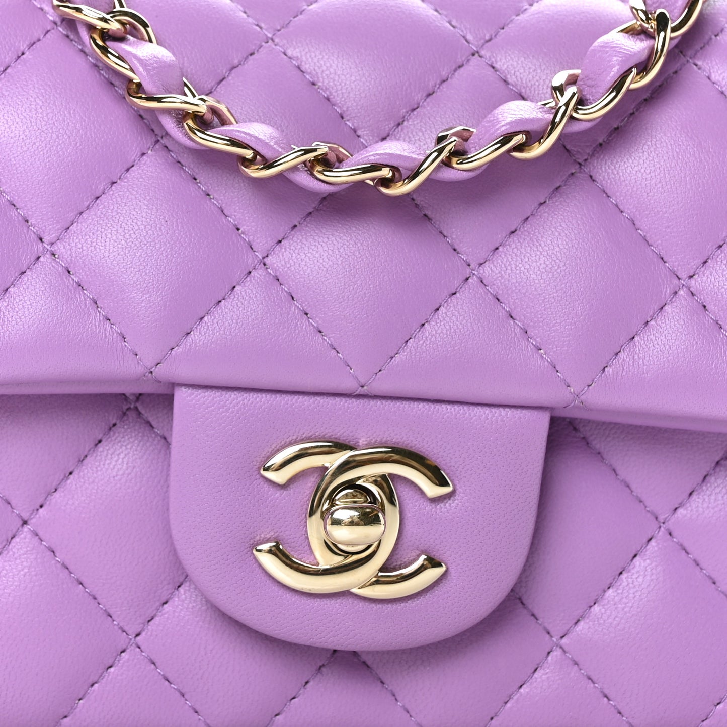 Lambskin Quilted Mini Rectangular Flap Purple