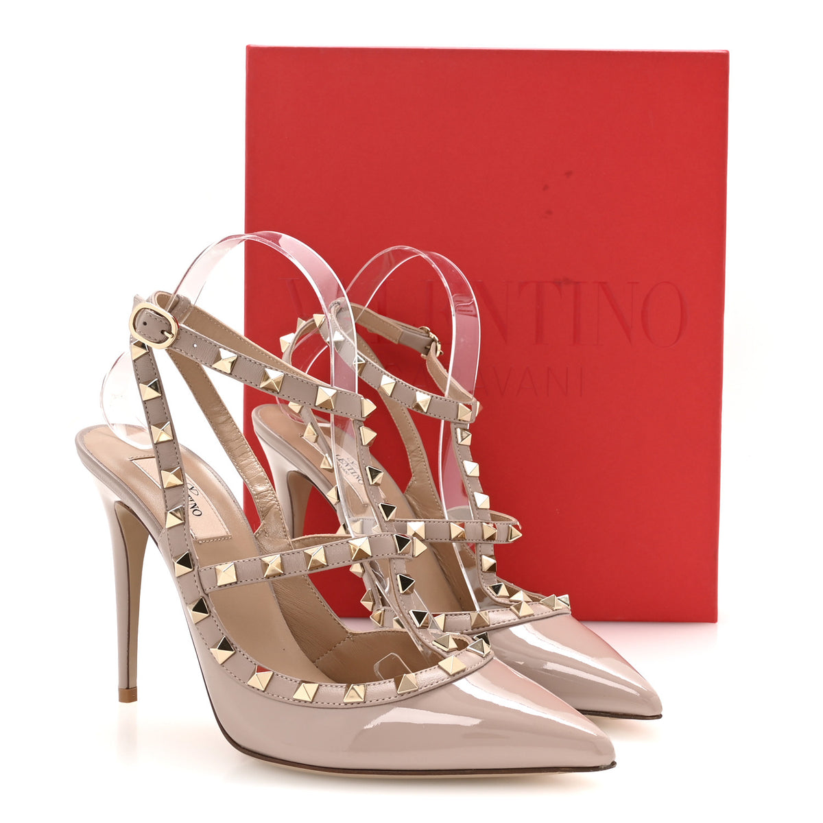 Valentino Garavani Patent Nappa Rockstud Ankle Strap 100mm Pumps 41 Poudre 8 of 8