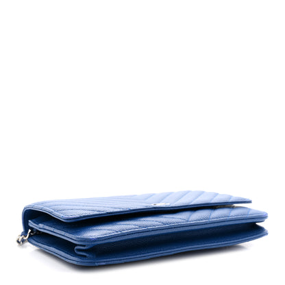 Chanel Caviar Chevron Quilted Wallet On Chain WOC Blue 4 of 13