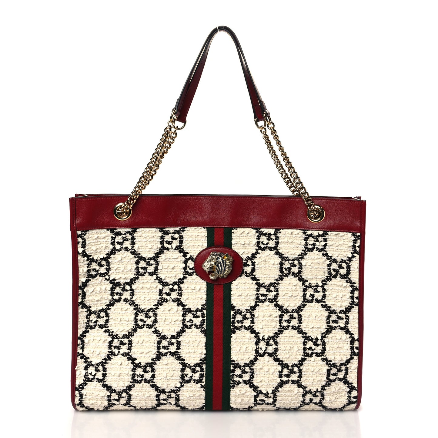 Tweed GG Monogram Large Rajah Chain Tote White Black Romantic Cherry