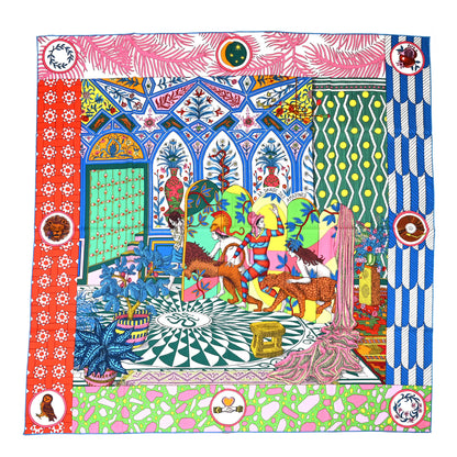 Hermes Cashmere Silk La Danse Des Amazones Shawl 140 Rouge Vert Multicolor 1 of 6
