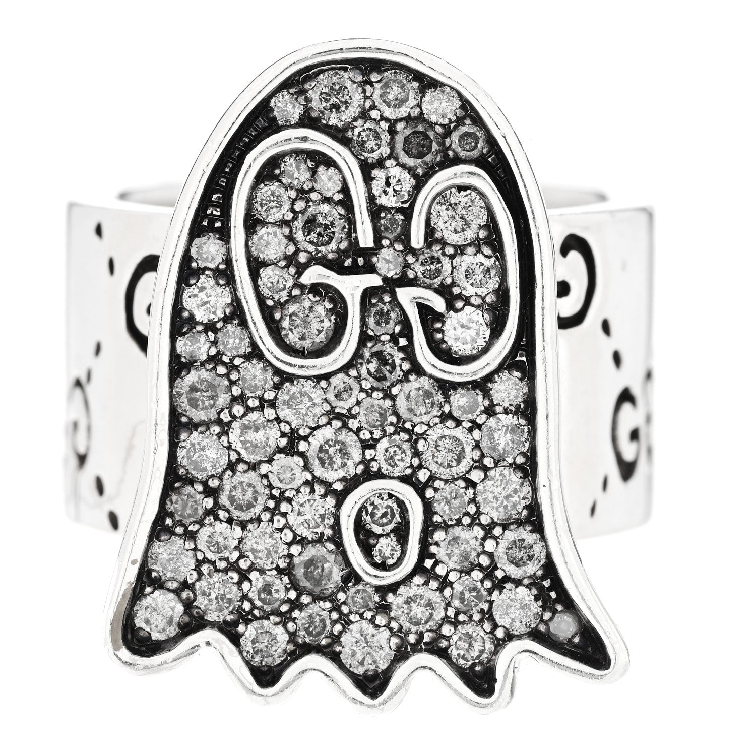 Gucci Sterling Silver Grey Diamond GucciGhost Ghost Ring 54 7 1 of 6