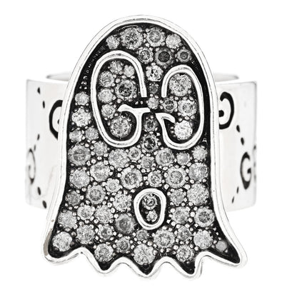 Gucci Sterling Silver Grey Diamond GucciGhost Ghost Ring 54 7 1 of 6