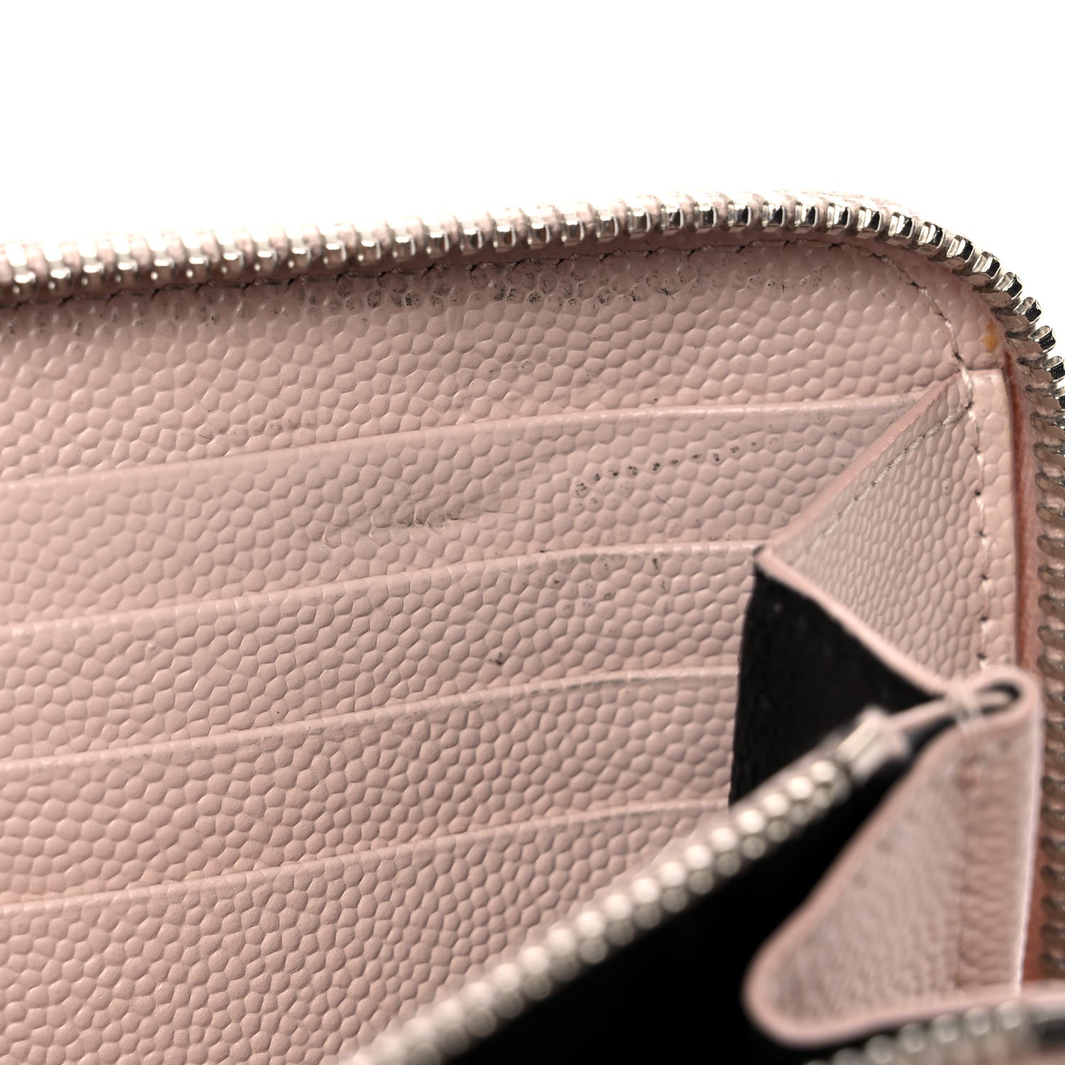 Saint Laurent Grain De Poudre Matelasse Chevron Monogram Zip Around Wallet Pink White 7 of 12