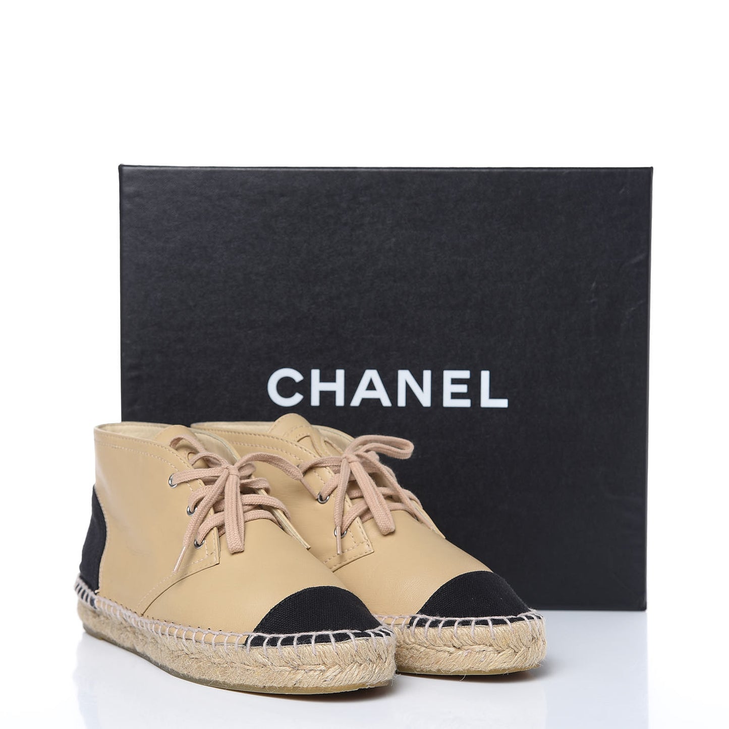Lambskin Canvas Cap Toe Lace Up Espadrilles 37 Beige Black