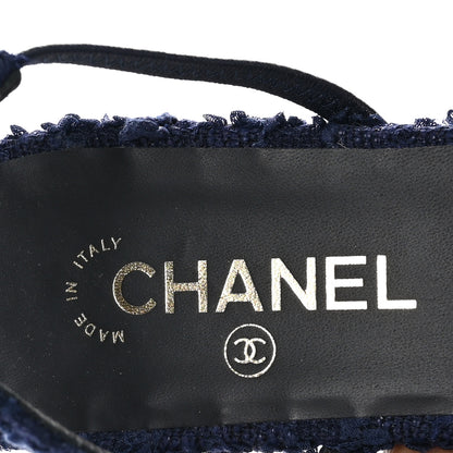 Chanel Tweed Patent Calfskin Cap Toe CC Slingback Flats 41 Navy Black 7 of 9