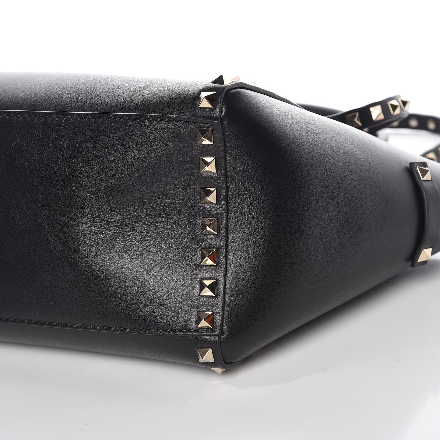 Vitello Small Rockstud Double Handle Tote Black