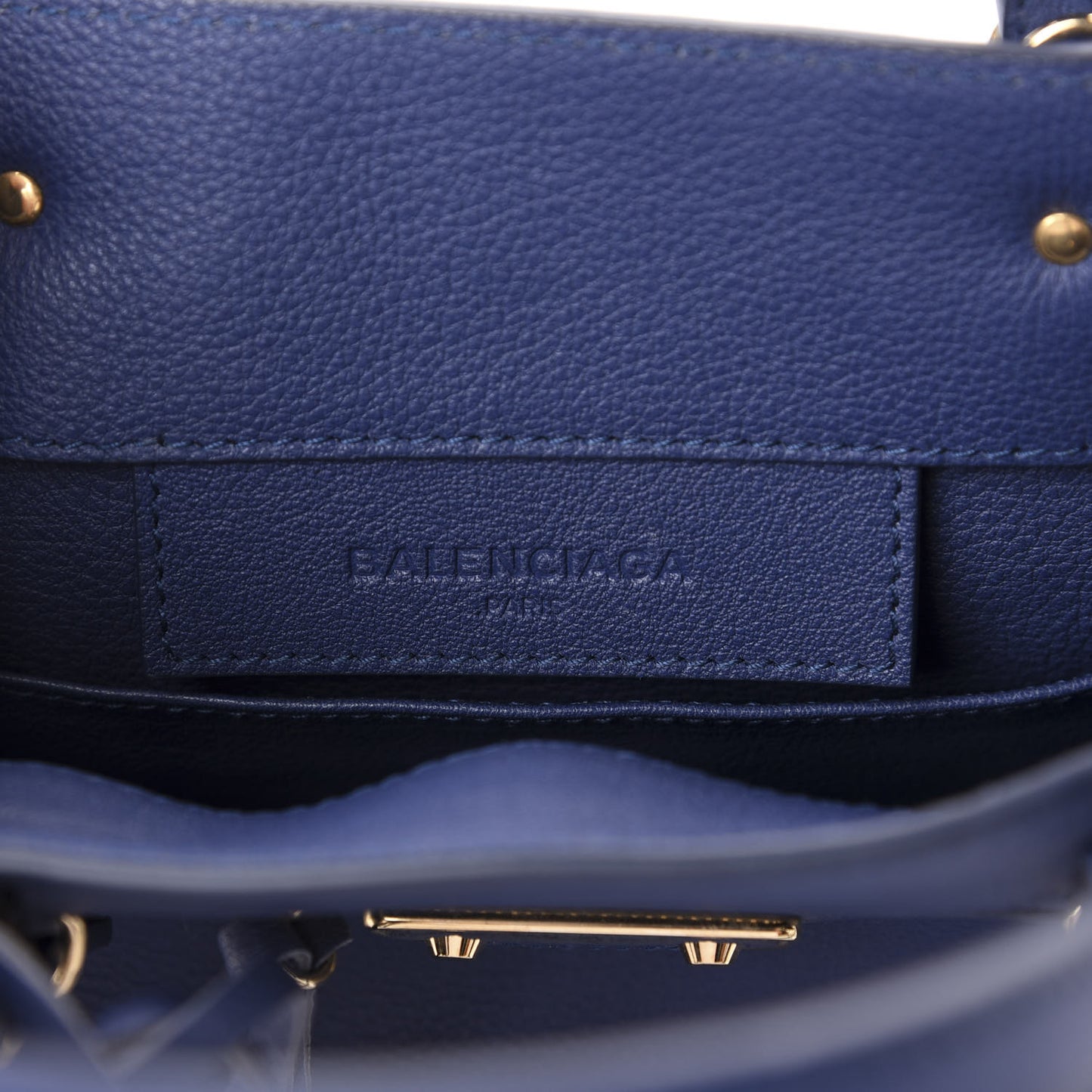 Grained Calfskin Gold Metallic Edge Hardware Papier Mini A4 Tote Bleu