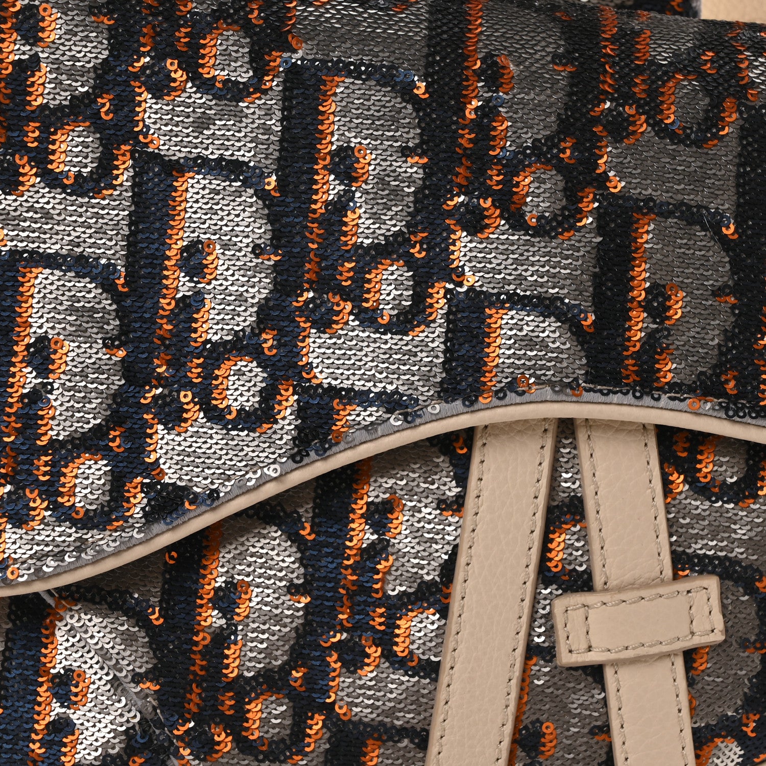 Christian Dior Sequin Oblique Mens Saddle Bag Blue Orange Silver 8 of 10