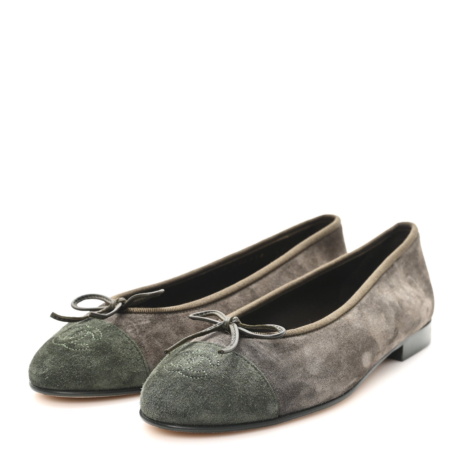 Chanel Suede Cap Toe CC Ballerina Flats 37 Grey Green 4 of 9