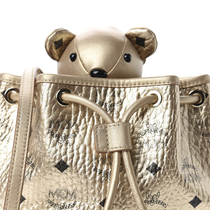 MCM Metallic Visetos Zoo Bear Drawstring Bucket Bag Gold 13 of 13