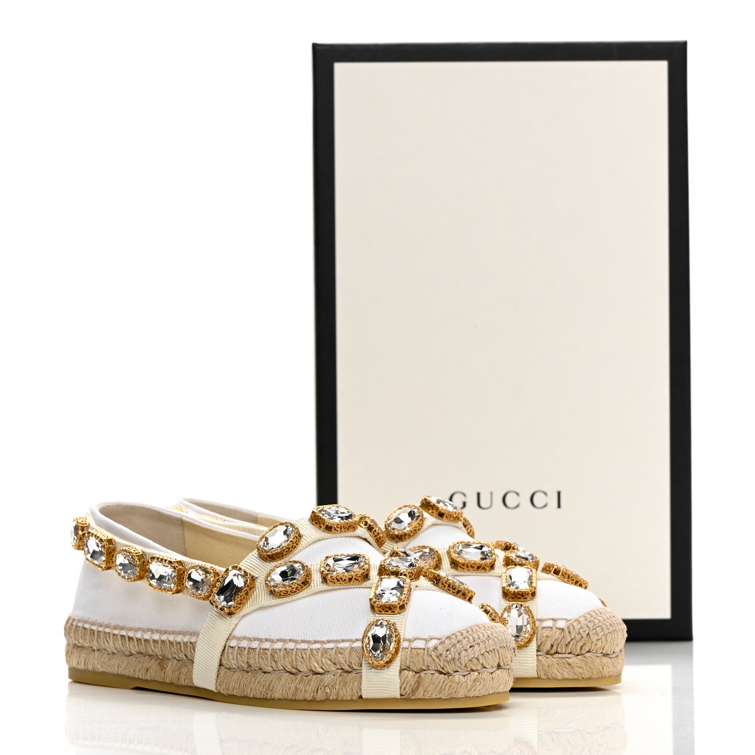 Gucci Canvas Crystal Embellished Espadrilles 36.5 Great White 9 of 9